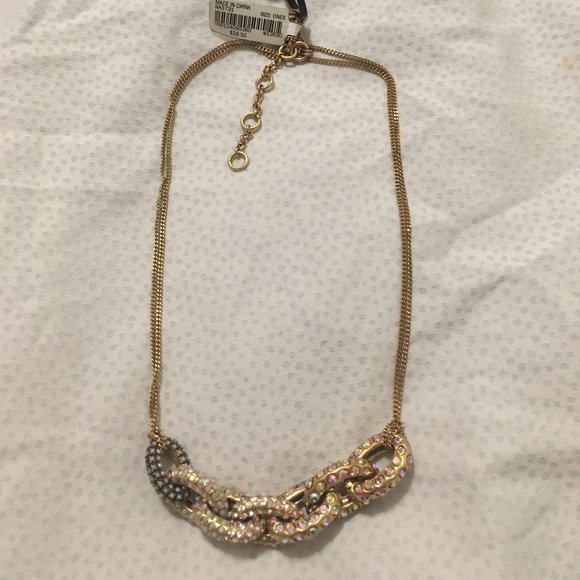 J Crew necklace - gold rings with pearl dots - NWT - Picture 1 of 3